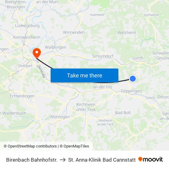 Birenbach Bahnhofstr. to St. Anna-Klinik Bad Cannstatt map