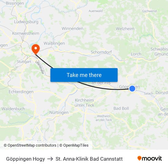 Göppingen Hogy to St. Anna-Klinik Bad Cannstatt map