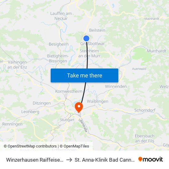 Winzerhausen Raiffeisenstr. to St. Anna-Klinik Bad Cannstatt map