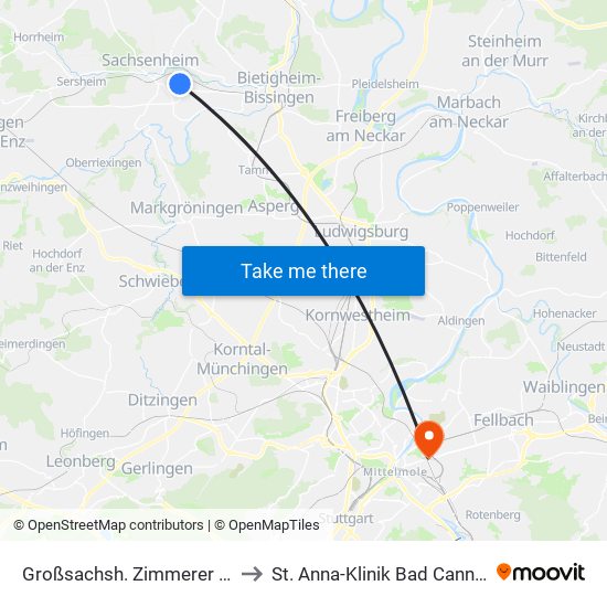 Großsachsh. Zimmerer Pfad to St. Anna-Klinik Bad Cannstatt map