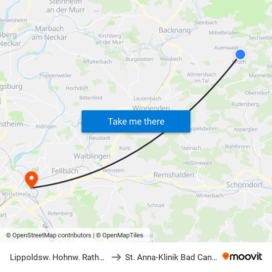 Lippoldsw. Hohnw. Rathausstr. to St. Anna-Klinik Bad Cannstatt map