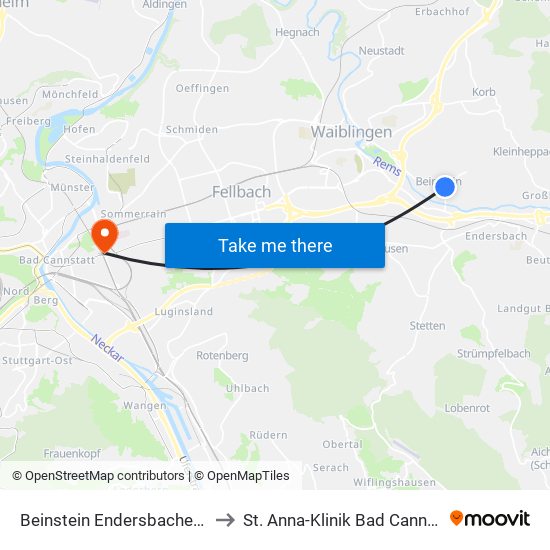 Beinstein Endersbacher Str. to St. Anna-Klinik Bad Cannstatt map