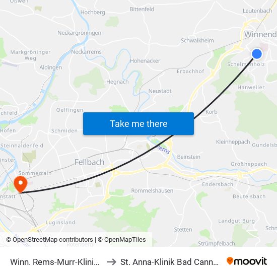 Winn. Rems-Murr-Klinikum to St. Anna-Klinik Bad Cannstatt map