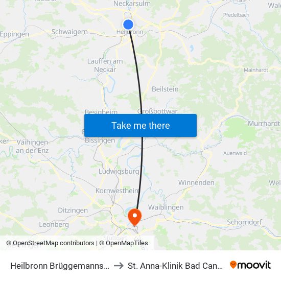 Heilbronn Brüggemannstraße to St. Anna-Klinik Bad Cannstatt map