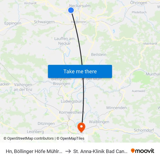 Hn, Böllinger Höfe Mühlrainstr. to St. Anna-Klinik Bad Cannstatt map