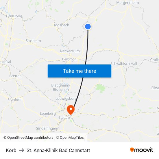 Korb to St. Anna-Klinik Bad Cannstatt map