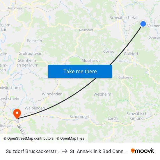 Sulzdorf Brückäckerstraße to St. Anna-Klinik Bad Cannstatt map