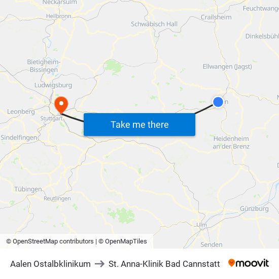 Aalen Ostalbklinikum to St. Anna-Klinik Bad Cannstatt map