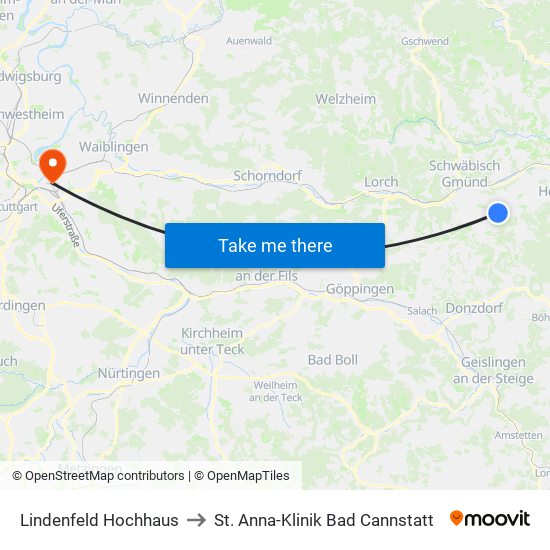 Lindenfeld Hochhaus to St. Anna-Klinik Bad Cannstatt map
