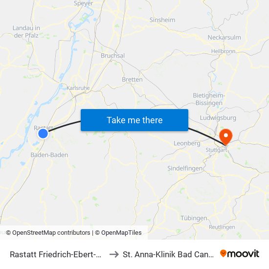 Rastatt Friedrich-Ebert-Straße to St. Anna-Klinik Bad Cannstatt map