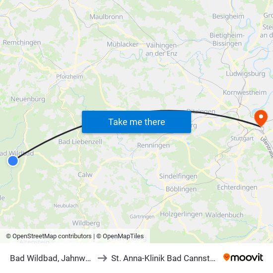 Bad Wildbad, Jahnweg to St. Anna-Klinik Bad Cannstatt map