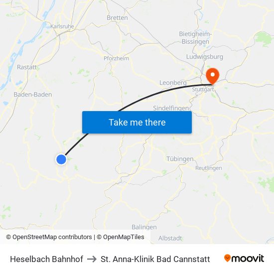 Heselbach Bahnhof to St. Anna-Klinik Bad Cannstatt map