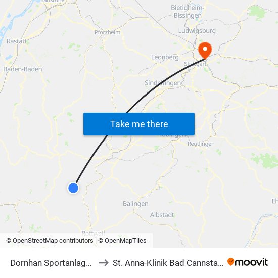 Dornhan Sportanlagen to St. Anna-Klinik Bad Cannstatt map