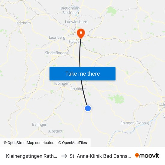 Kleinengstingen Rathaus to St. Anna-Klinik Bad Cannstatt map