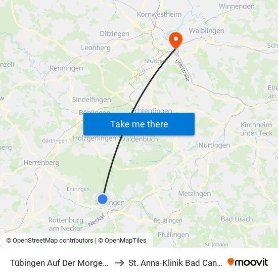 Tübingen Auf Der Morgenstelle to St. Anna-Klinik Bad Cannstatt map