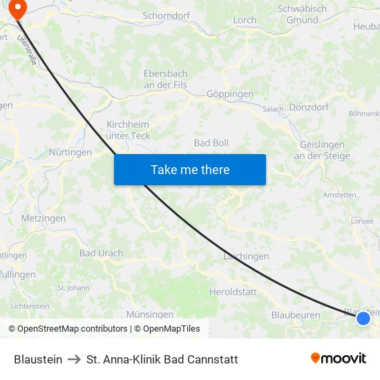 Blaustein to St. Anna-Klinik Bad Cannstatt map