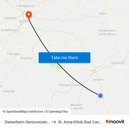 Dietenheim Seniorenzentrum to St. Anna-Klinik Bad Cannstatt map