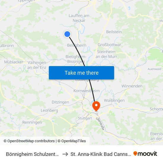 Bönnigheim Schulzentrum to St. Anna-Klinik Bad Cannstatt map