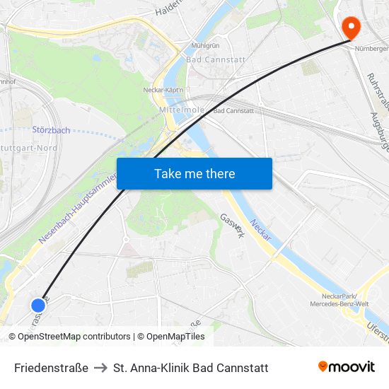 Friedenstraße to St. Anna-Klinik Bad Cannstatt map