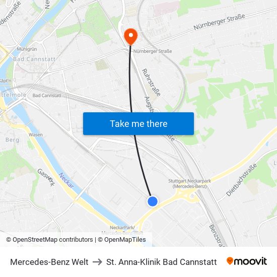 Mercedes-Benz Welt to St. Anna-Klinik Bad Cannstatt map