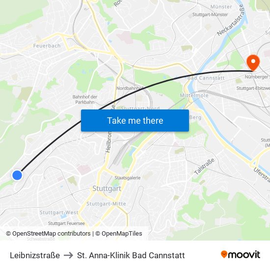 Leibnizstraße to St. Anna-Klinik Bad Cannstatt map