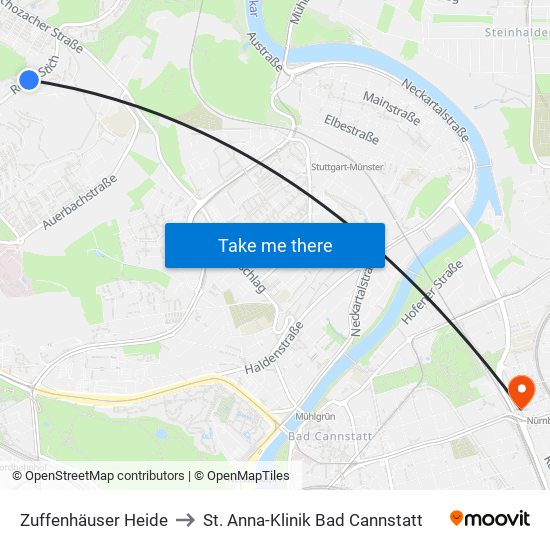 Zuffenhäuser Heide to St. Anna-Klinik Bad Cannstatt map