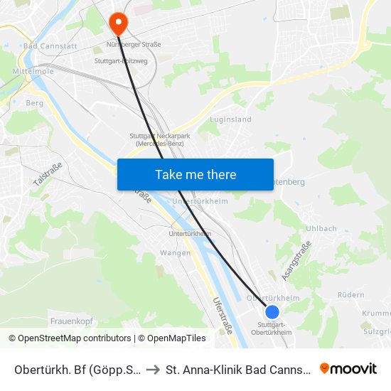 Obertürkh. Bf (Göpp.Str.) to St. Anna-Klinik Bad Cannstatt map