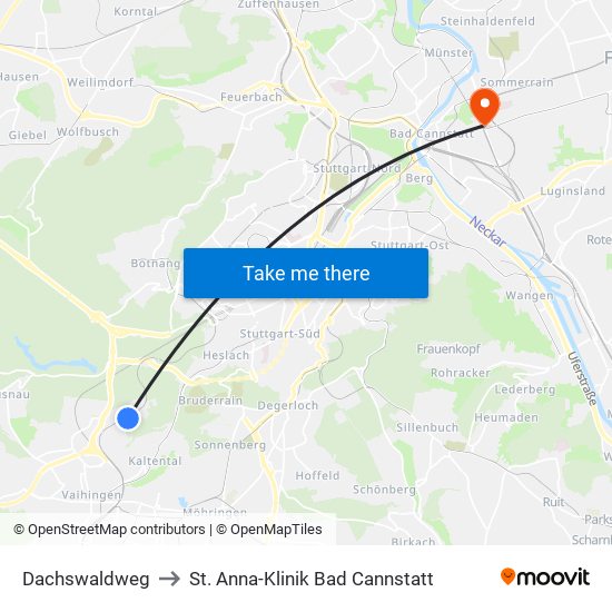 Dachswaldweg to St. Anna-Klinik Bad Cannstatt map