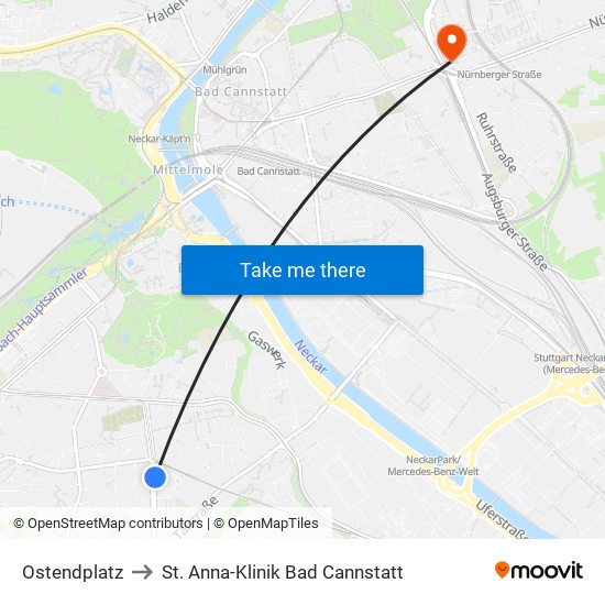 Ostendplatz to St. Anna-Klinik Bad Cannstatt map