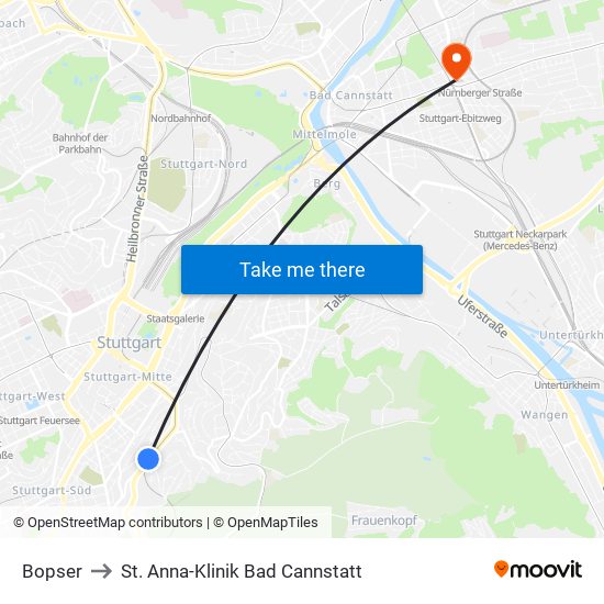 Bopser to St. Anna-Klinik Bad Cannstatt map