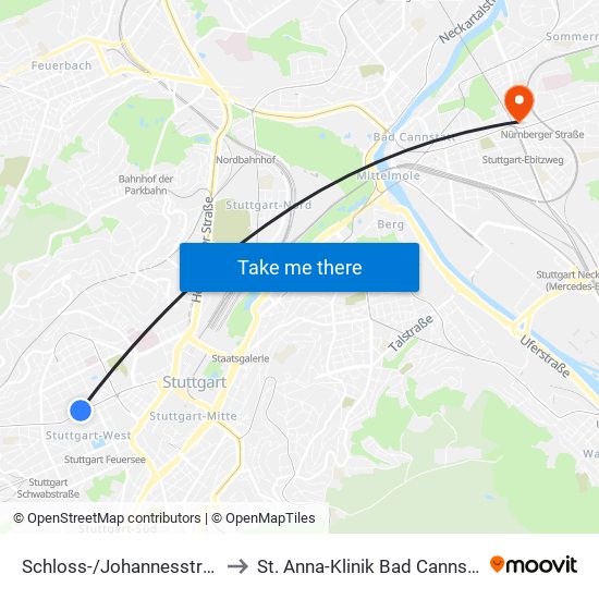 Schloss-/Johannesstraße to St. Anna-Klinik Bad Cannstatt map