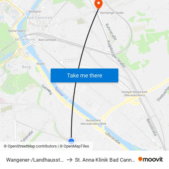 Wangener-/Landhausstraße to St. Anna-Klinik Bad Cannstatt map