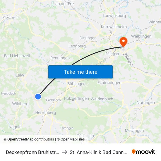 Deckenpfronn Brühlstraße to St. Anna-Klinik Bad Cannstatt map