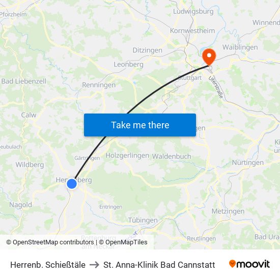 Herrenb. Schießtäle to St. Anna-Klinik Bad Cannstatt map