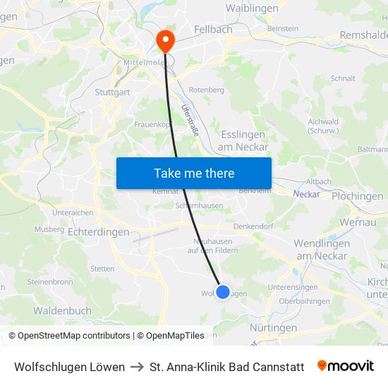 Wolfschlugen Löwen to St. Anna-Klinik Bad Cannstatt map