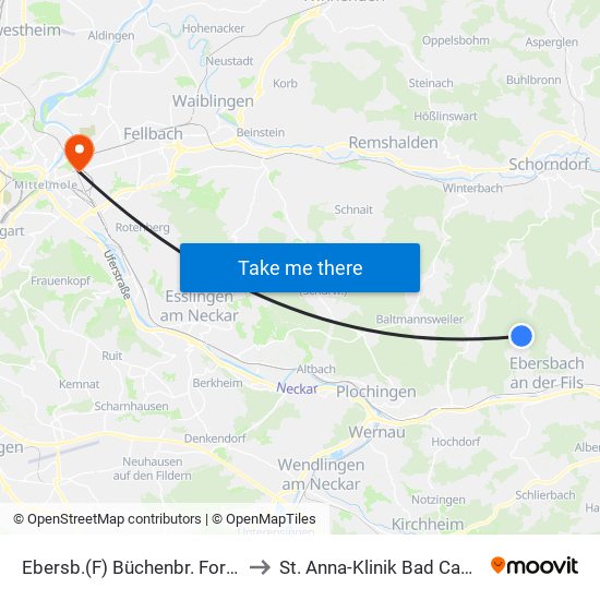 Ebersb.(F) Büchenbr. Forsthaus to St. Anna-Klinik Bad Cannstatt map