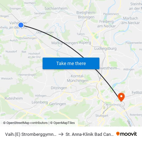 Vaih.(E) Stromberggymnasium to St. Anna-Klinik Bad Cannstatt map