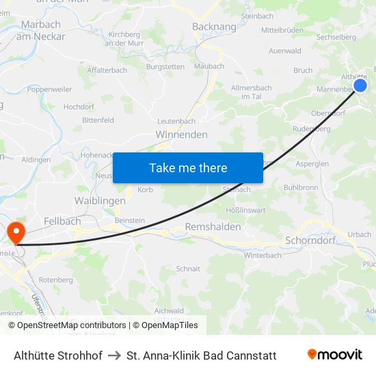 Althütte Strohhof to St. Anna-Klinik Bad Cannstatt map