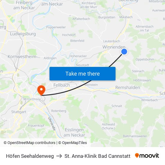 Höfen Seehaldenweg to St. Anna-Klinik Bad Cannstatt map