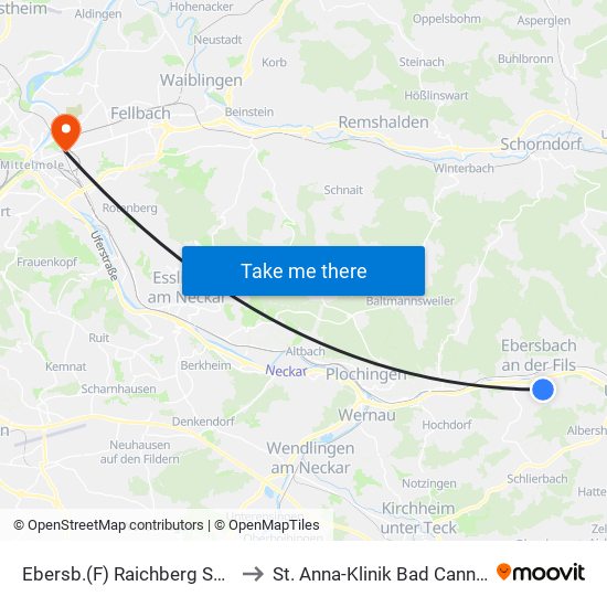 Ebersb.(F) Raichberg Schulz. to St. Anna-Klinik Bad Cannstatt map