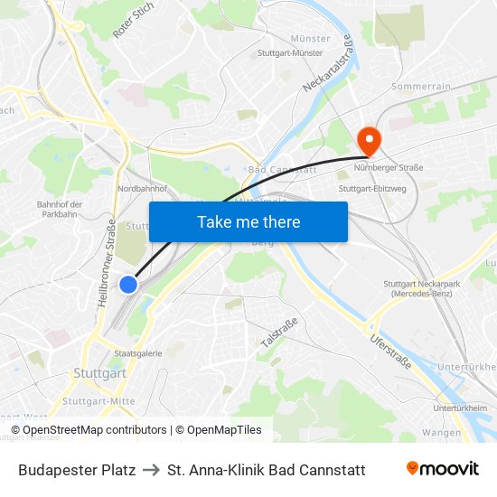 Budapester Platz to St. Anna-Klinik Bad Cannstatt map