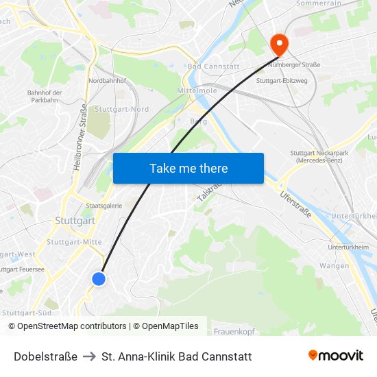 Dobelstraße to St. Anna-Klinik Bad Cannstatt map