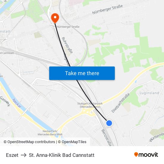 Eszet to St. Anna-Klinik Bad Cannstatt map