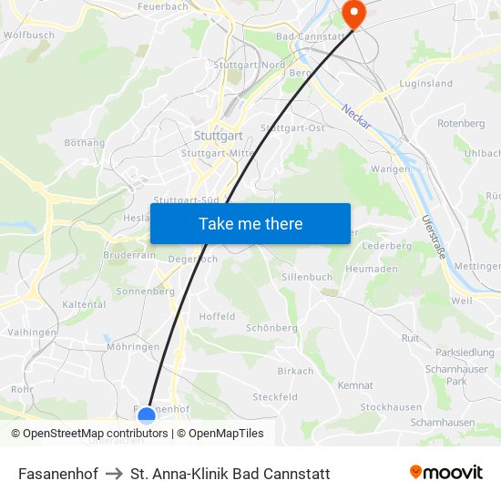 Fasanenhof to St. Anna-Klinik Bad Cannstatt map