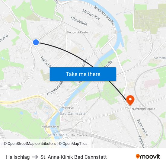 Hallschlag to St. Anna-Klinik Bad Cannstatt map