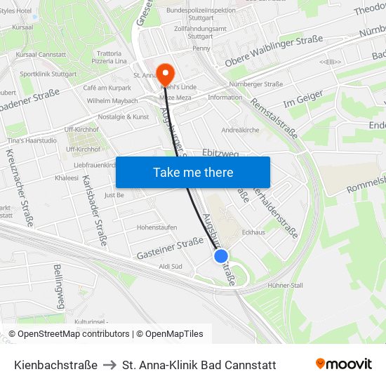 Kienbachstraße to St. Anna-Klinik Bad Cannstatt map