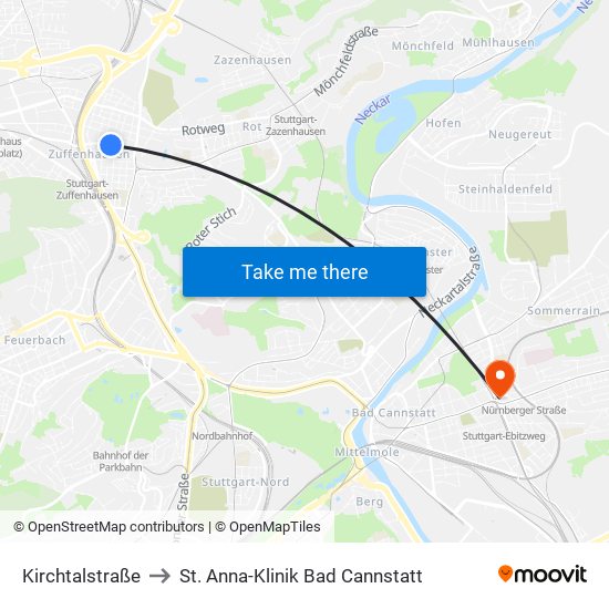 Kirchtalstraße to St. Anna-Klinik Bad Cannstatt map