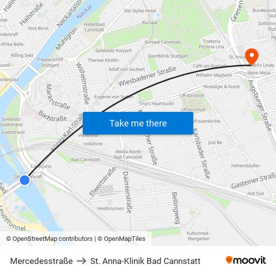 Mercedesstraße to St. Anna-Klinik Bad Cannstatt map