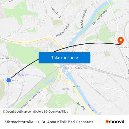 Mittnachtstraße to St. Anna-Klinik Bad Cannstatt map