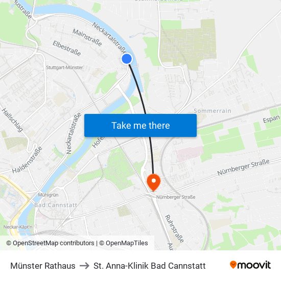 Münster Rathaus to St. Anna-Klinik Bad Cannstatt map